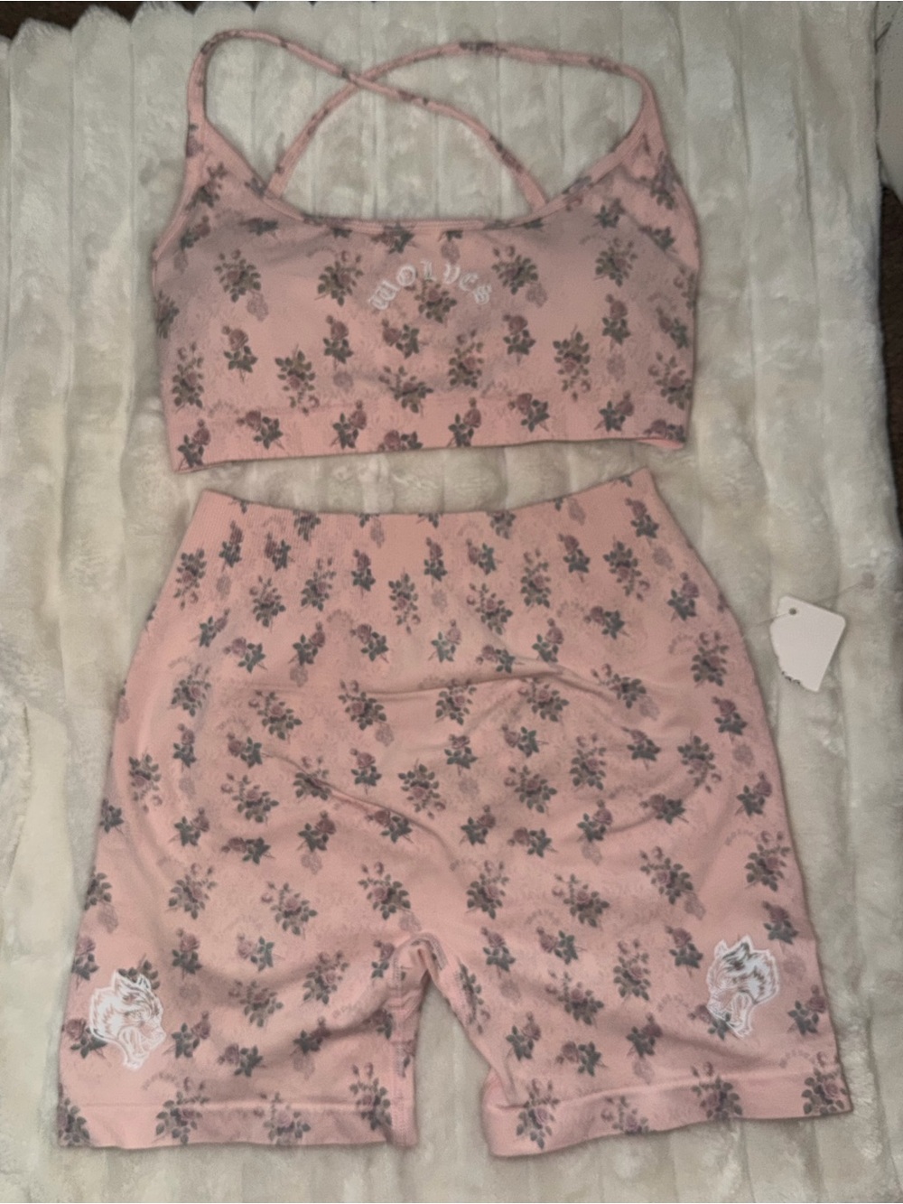 Darc Sport Pink Floral Crop Top and Bike Shorts Set Size Small